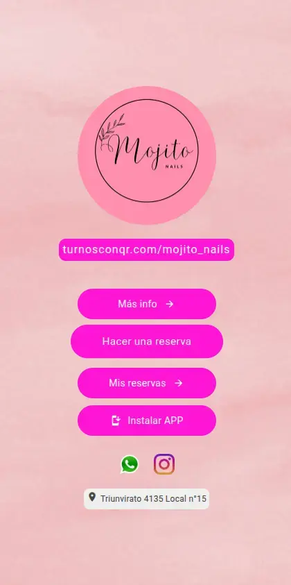 Página de Mojito Nails en TurnosConQR
