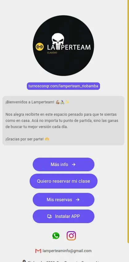 Página de Lamperteam en TurnosConQR