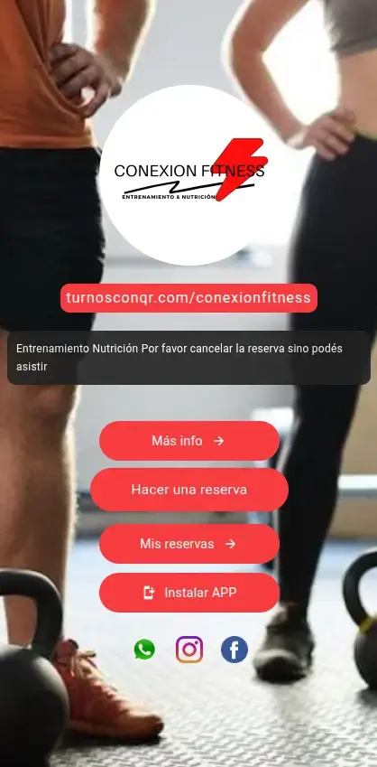 Página de Conexión Fitness en TurnosConQR